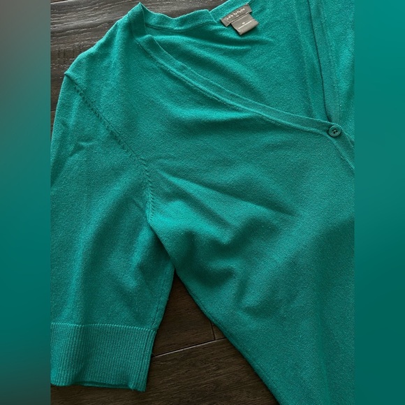 Ann Taylor Teal V-Neck Cotton Button Up Cardigan Size Med Business Casual Office - Picture 3 of 7